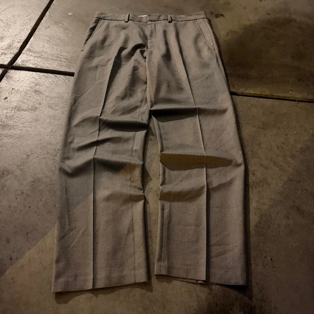 34x30 Grey Pleated Baggy Wide Leg Dress Pants Y2K Grunge 2000s Vintage